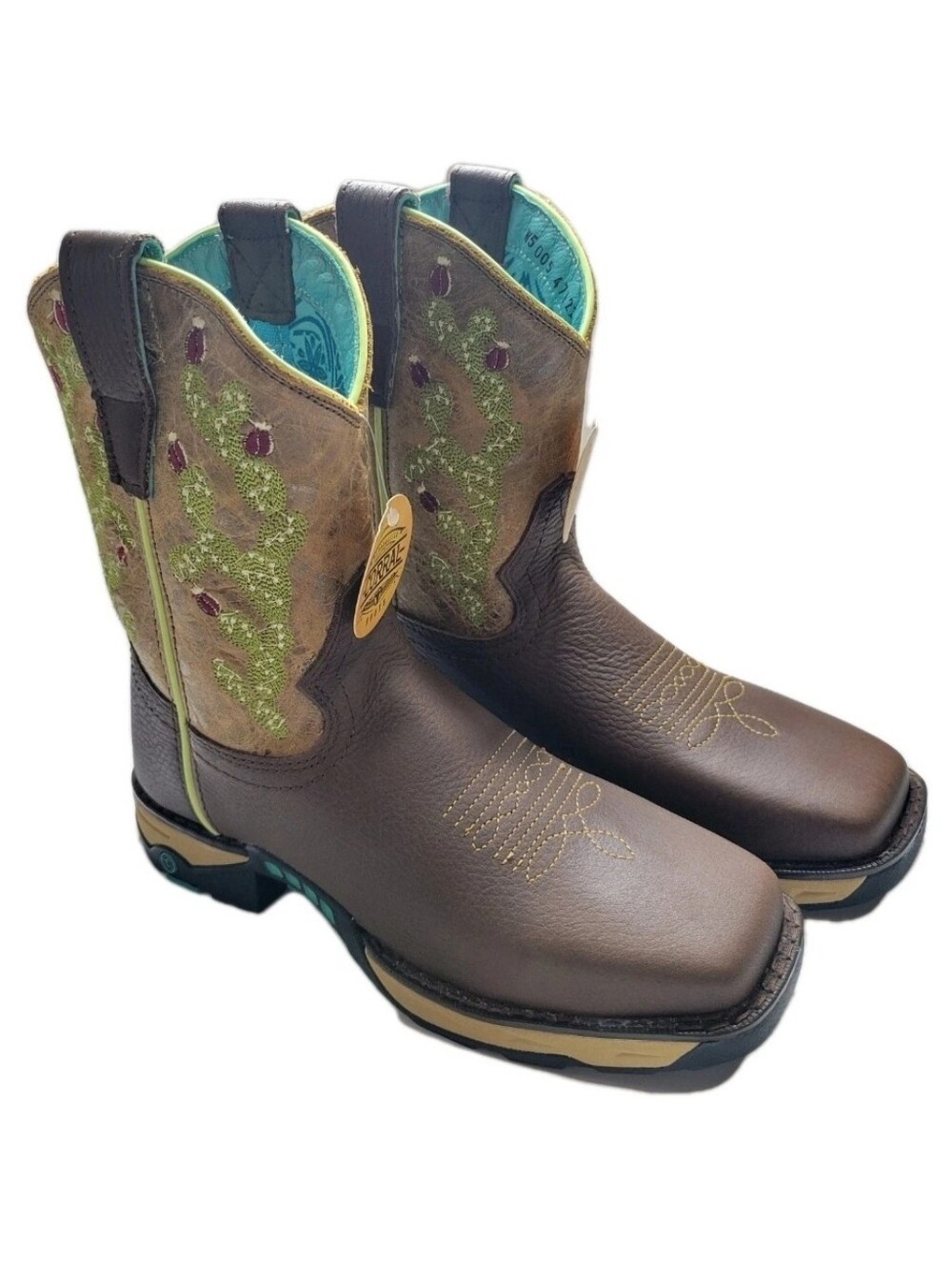 Corral Boots Women's 6.5 Brown Cactus Embroidered Square Toe Western Cowboy NEW
